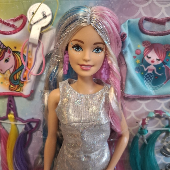Mattel Barbie Fantasy Hair Doll with Mermaid & Unicorn Looks - Picture 2 of 5